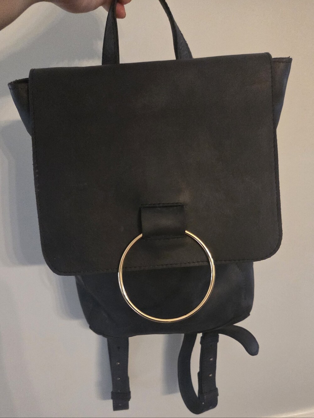 ABLE BLACK FOZI Women's Backpack with Gold Ring Accent